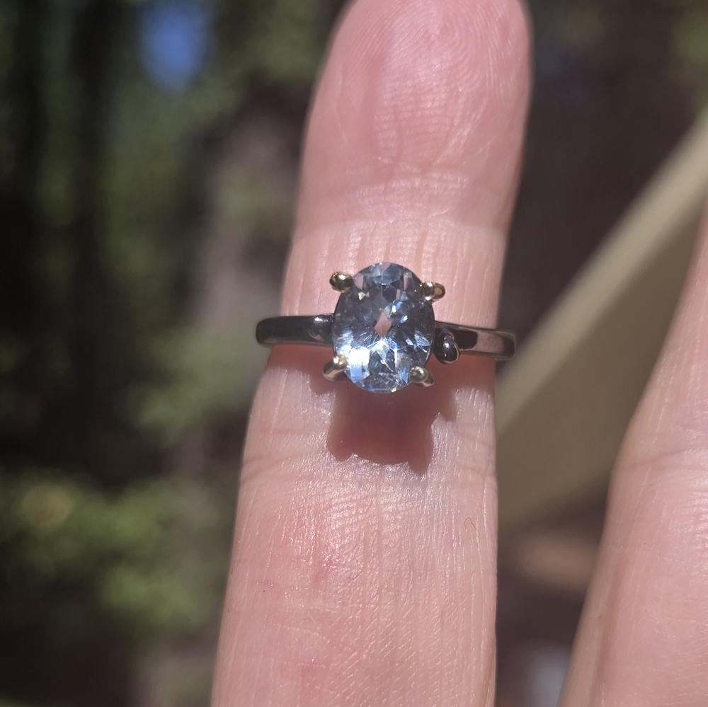 Blue Naturak Topaz 4k Sterling Rhodium & Gold Ring Sz5.5 - Picture 3 of 10